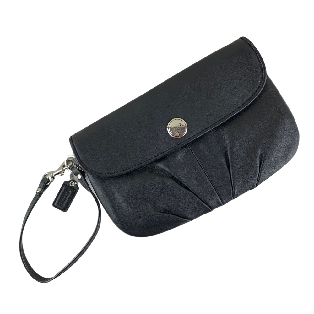 Coach Black Leather Fold-Over Clutch or Wristlet w/Credit Card Slots